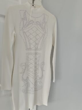Say What? Off White Long-Sleeve Rhinestone-Detail Bodycon Dress